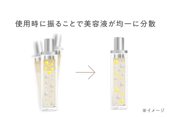 使用時に振ることで美容液が均一に分散 ※イメージ