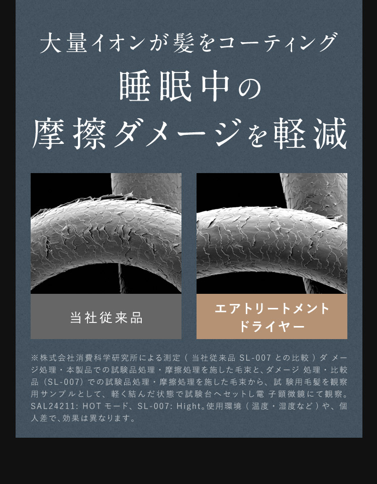 大量イオンが髪をコーティング 睡眠中の摩擦ダメージを軽減