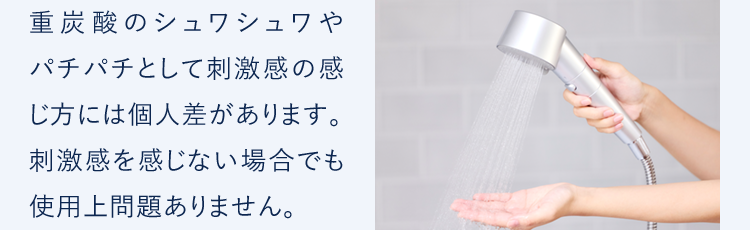 重炭酸のシュワシュワやパチパチとして刺激感の感じ方には個人差があります。刺激感を感じない場合でも使用上問題ありません。