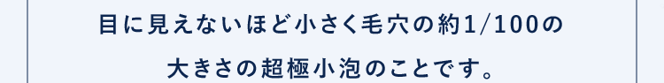 目に見えないほど小さく毛穴の約1/100の大きさの超極小泡のことです。
