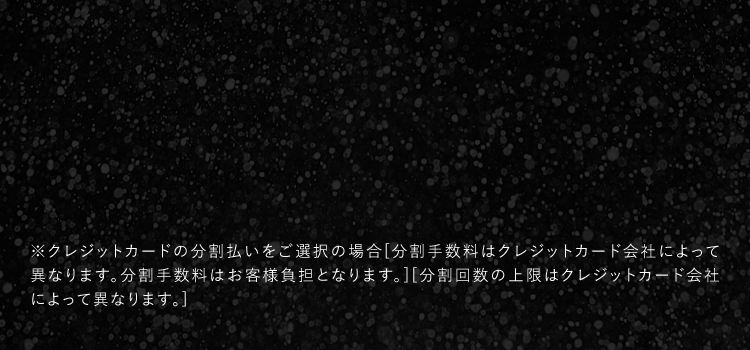 ※クレジットカードの分割払いをご選択の場合[分割手数料はクレジットカード会社によって異なります。分割手数料はお客様負担となります。][分割回数の上限はクレジットカード会社によって異なります。]