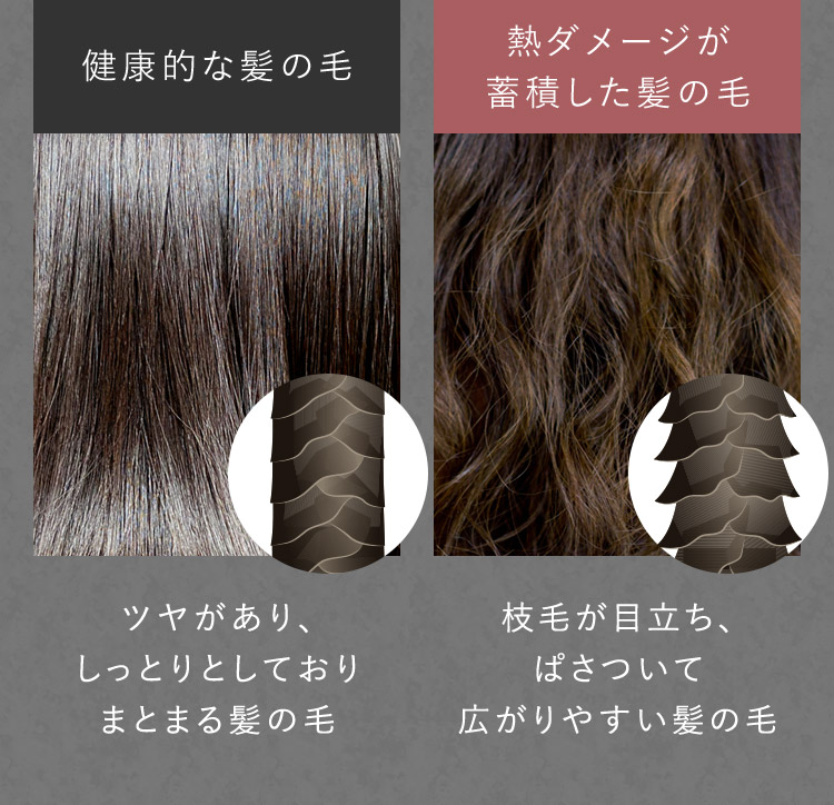健康的な髪の毛 熱ダメージが蓄積した髪の毛